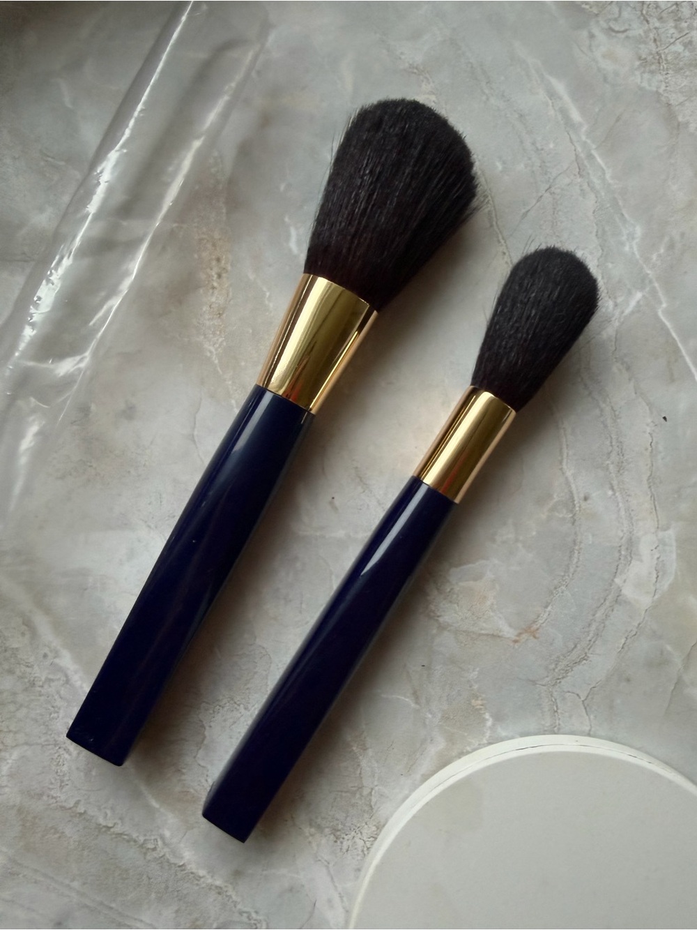 Estee Lauder Makeup Brush Set Powder Blush Face Brushes Navy Blue Gold